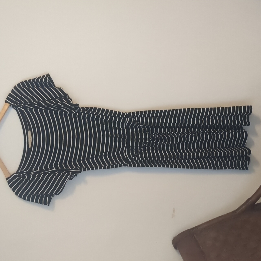 Black and White Short Sleeve Midi Loft Dress